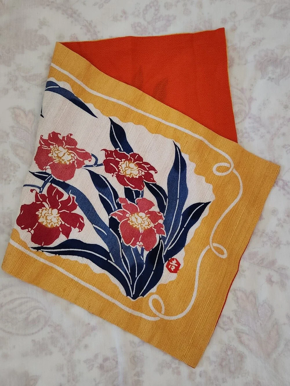 Vintage Silk Silkscreened Dresser Scarf